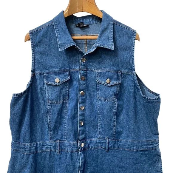 Ashley Stewart Sleeveless Denim Jumpsuit Blue Jeans size 24 3X - Picture 2 of 7